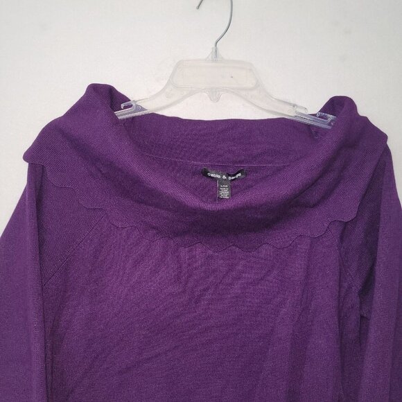 Cable & Gauge Sweater Women L Purple Off- Shoulder Wide Collar Scalloped Hem New - Picture 2 of 13